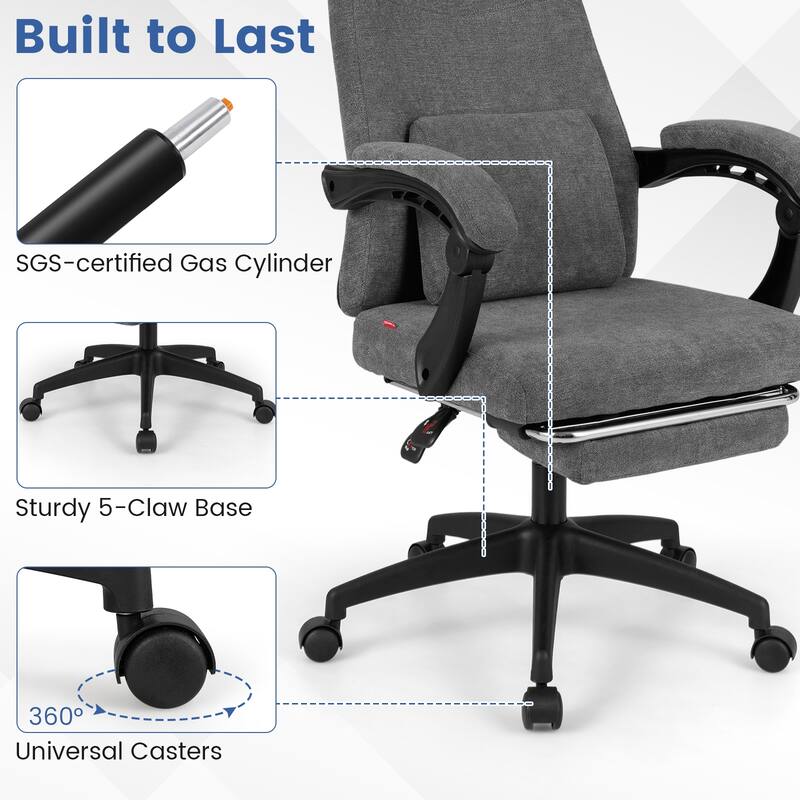 Gymax Reclining Home Office Chair Retractable Footrest High-Back