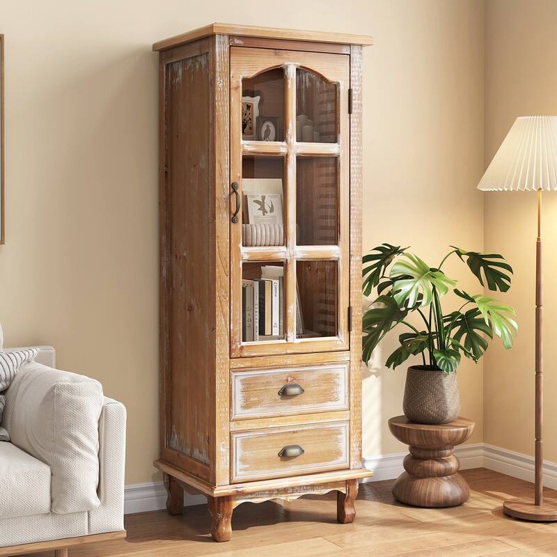 Rustic 54.53"Tall Wooden Accent Cabinet with Decorative Doors and 2 Drawers