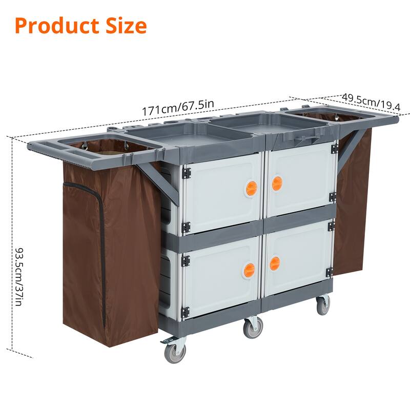 3 Layer Cleaning Cart with 4 Cabinet, 220 Lbs Heavy Duty Commercial Janitorial Cart