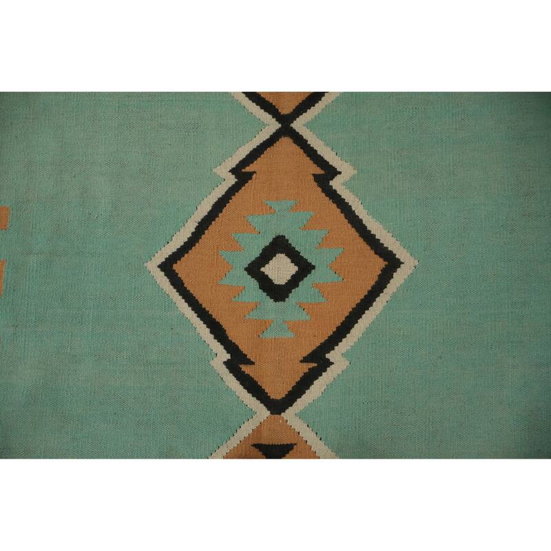 Hand Woven Oriental 100% Wool Carpet Southwestern Tribal Green Kilim Area Rug - 10' 0'' X 8' 4''