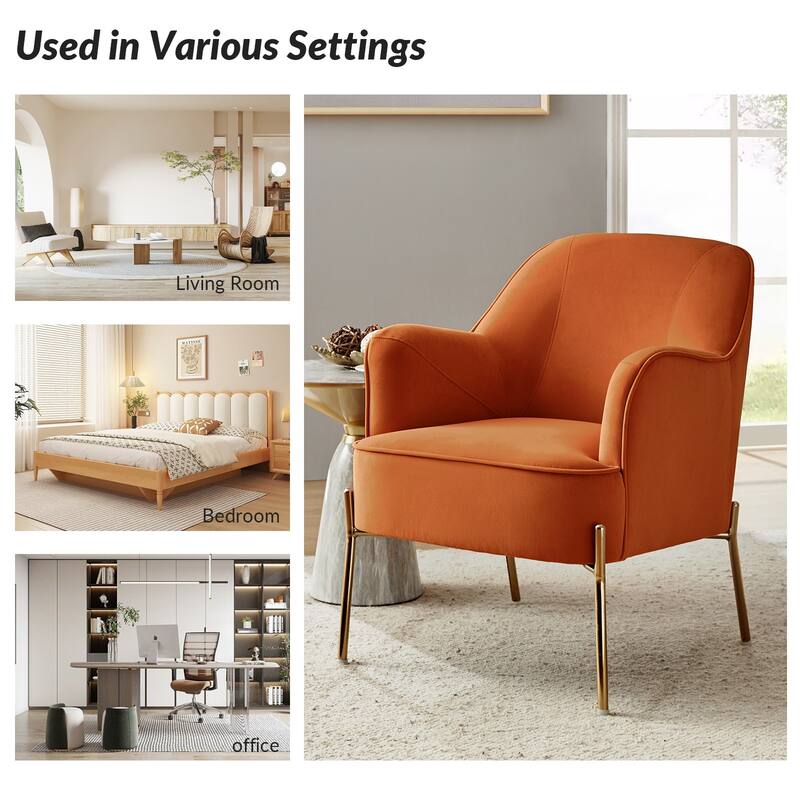 Nora Modern Velvet Accent Chair with Golden Metal Legs Set of 2 by HULALA HOME