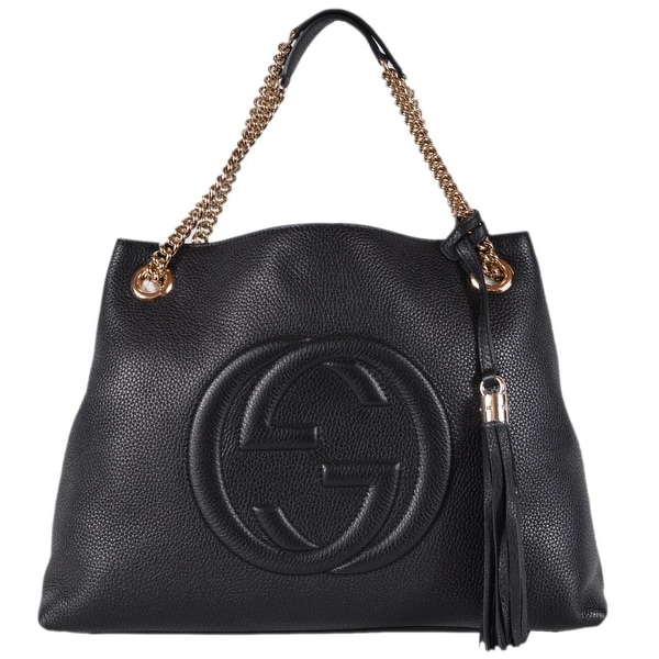 Shop Gucci Women&#39;s 536196 Black Leather SOHO Chain Strap Purse Handbag Tote - Free Shipping ...