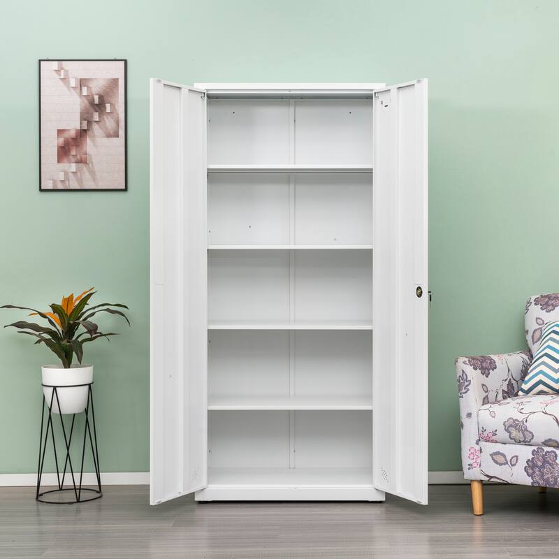 Rust-Proof Home OfficeTall File Cabinet, Lockable Storage Cabinet with Magnetic Doors & 4 Adjustable Shelves