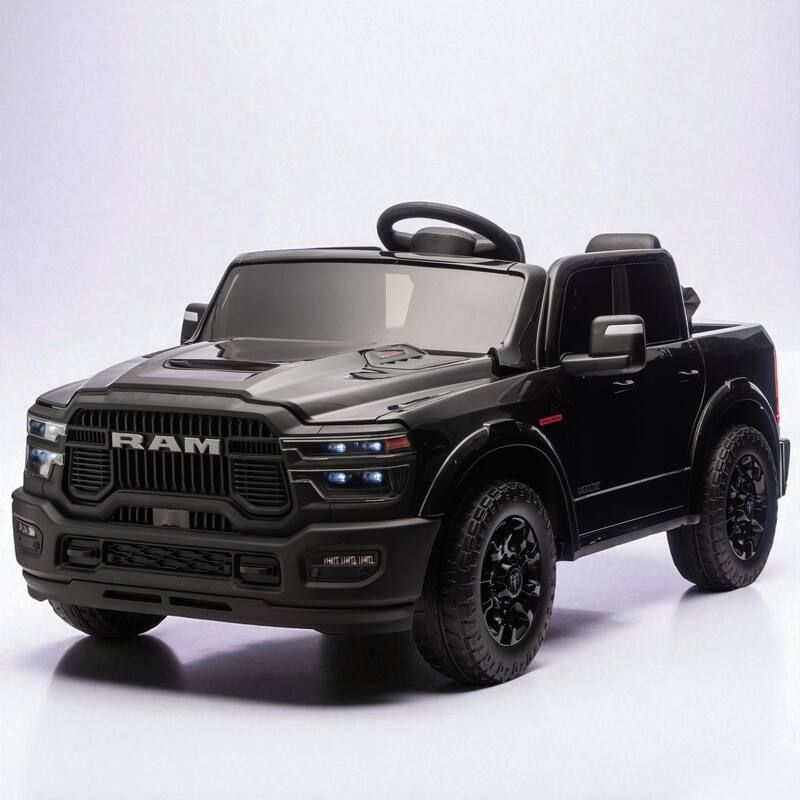 24V Licensed Dodge RAM 2500 2-Seater Kids Ride On Truck with Remote, Dual Motors, 4-Wheel Suspension, Bluetooth & Music - Black
