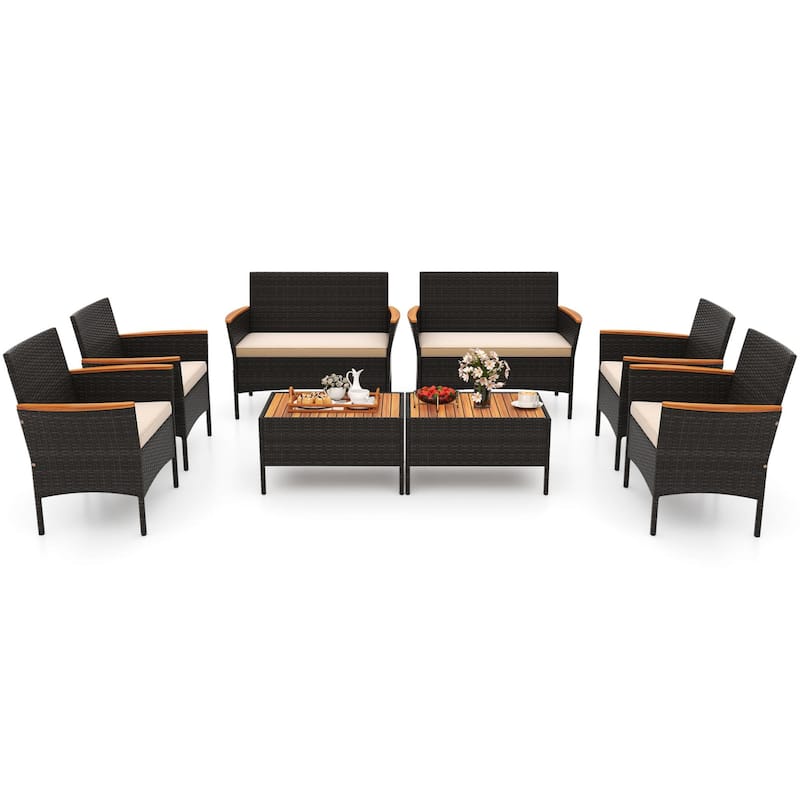 Gymax 8 Piece Outdoor Patio Rattan Furniture Set Rattan Conversation