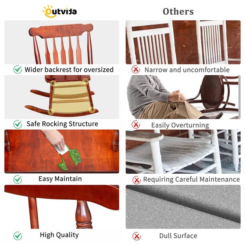 Solid Wood Patio Rocking Chair - 22.8 x 34.3 x 44.1 inch