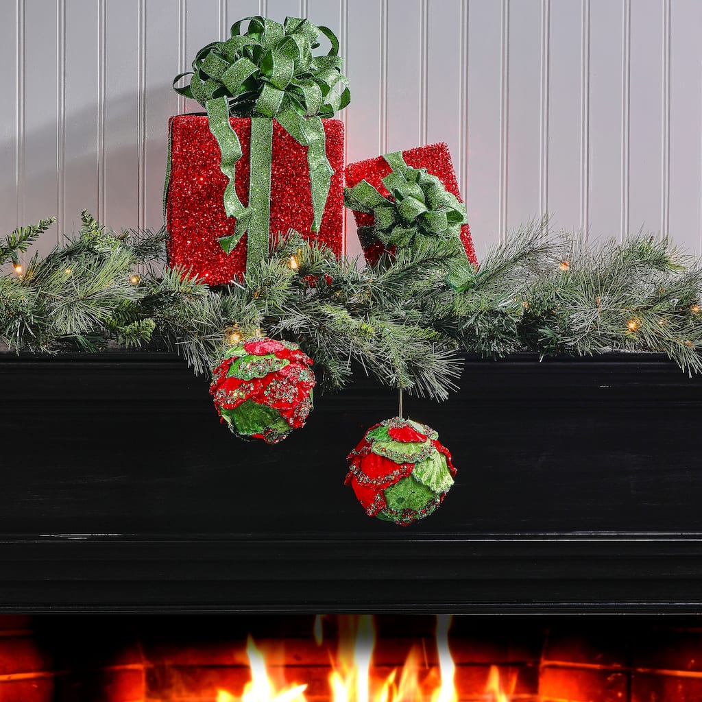 5" Jewel Encrusted Leaf Ball Ornament Set of 2
