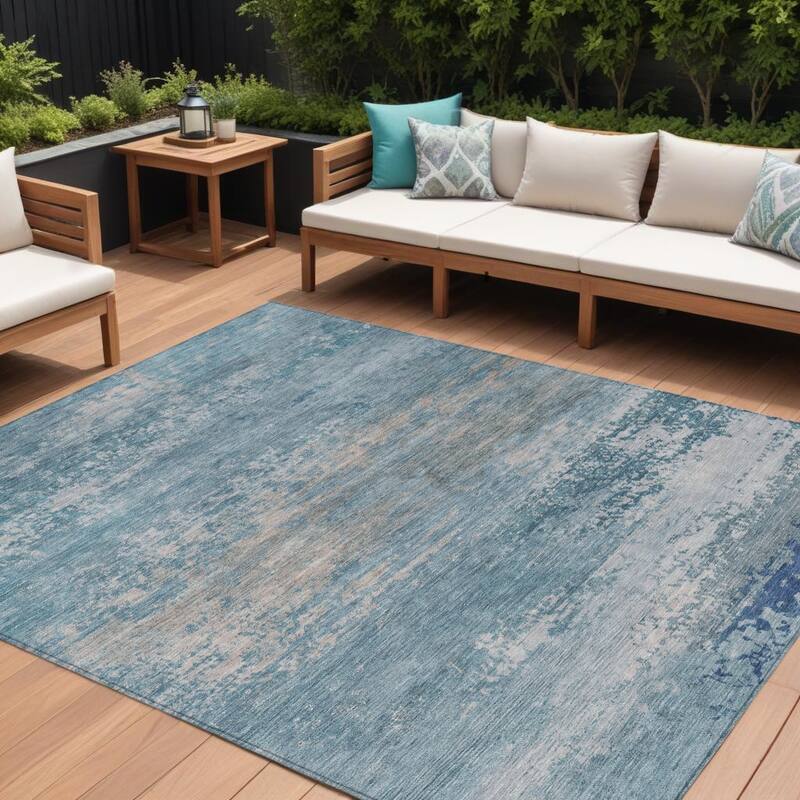 HomeRoots Abstract Transitional Rectangle Outdoor Rug - 9' X 12'