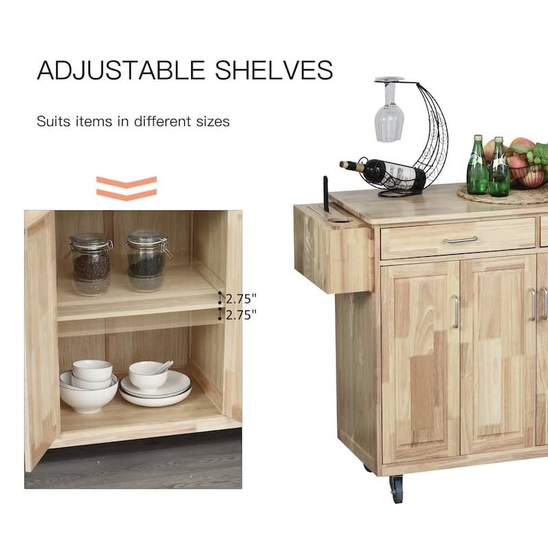 HOMCOM Wooden Rolling Kitchen Island Utility Storage Cart with Drawers, Door Cabinets, and Towel Rack for Dining Room