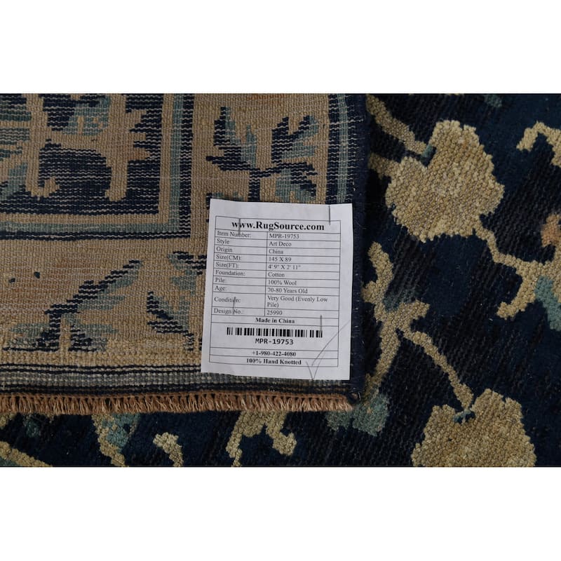 Vegetable Dye Art Deco Chinese Foyer Rug Hand-Knotted Wool Carpet - 2'11"x 4'9"