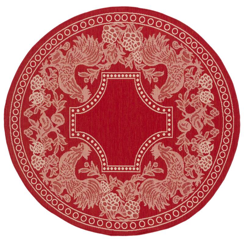 SAFAVIEH Courtyard Terry Indoor/ Outdoor Waterproof Patio Backyard Rug - 6'7" Round - Red/Natural