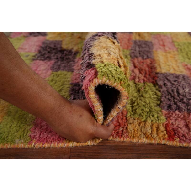Checkered Moroccan Oriental Area Rug Hand-Knotted Wool Carpet - 6'11" x 10'4"