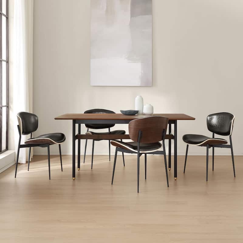 Mid-Century Faux Leather Upholstered Wood Accent Desk Chair