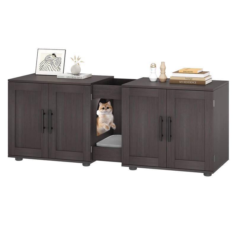 Litter Box Enclosure with Double Cage Cat House for 2 Cats