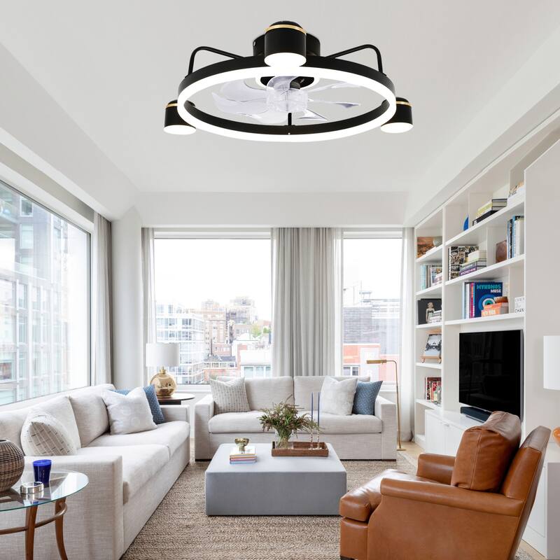 Cusp Barn Modern 28-In Low Profile Ceiling Fan with Light and Smart APP Remote Control, Dimmable Starry Flush Mount Ceiling Fan