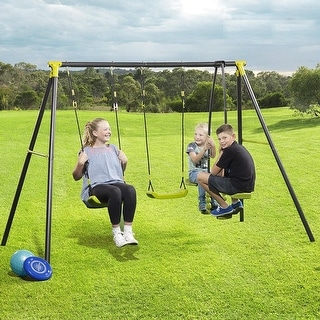 Metal Frame Swing Set Outdoor Swing Set, Swing Slide Playset - 100.78"L x 53.54"W x 70.86"H