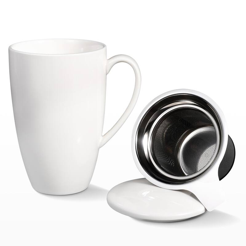 Porcelain Tea Mug with Infuser and Lid, 16 ounces - White