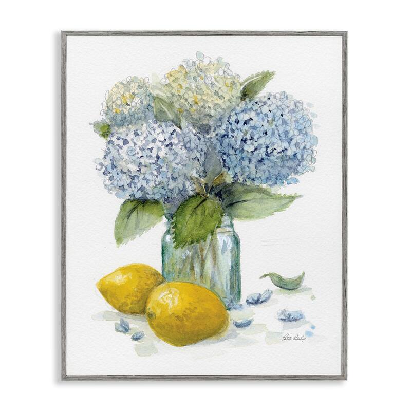 Stupell Hydrangeas & Lemons Vase Framed Giclee Art Design By Patti Bishop - 24 x 30 - Grey