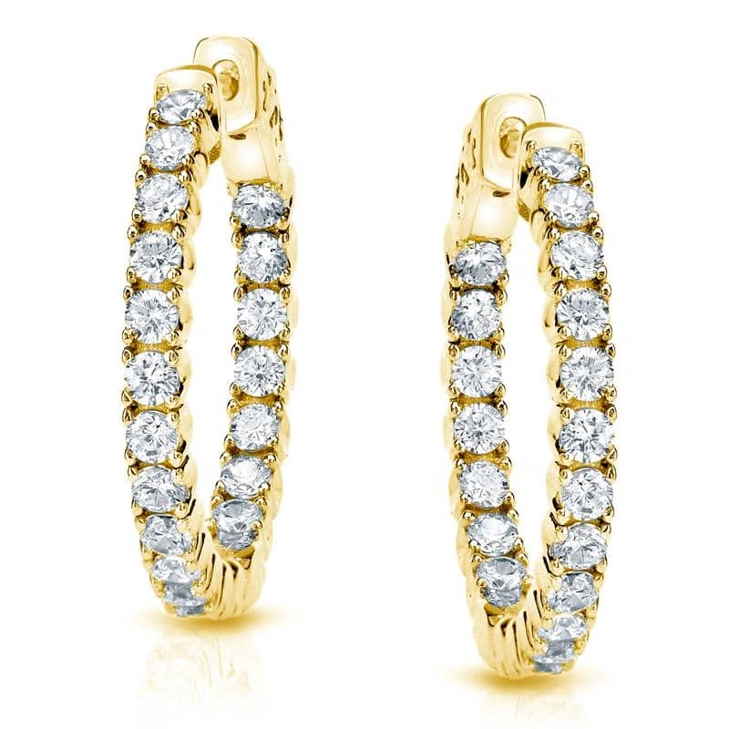 Auriya 14k Gold 1 1/2cttw Medium Diamond Hoop Earrings - 0.94-inch (J-K, I1-I2) - Yellow Gold
