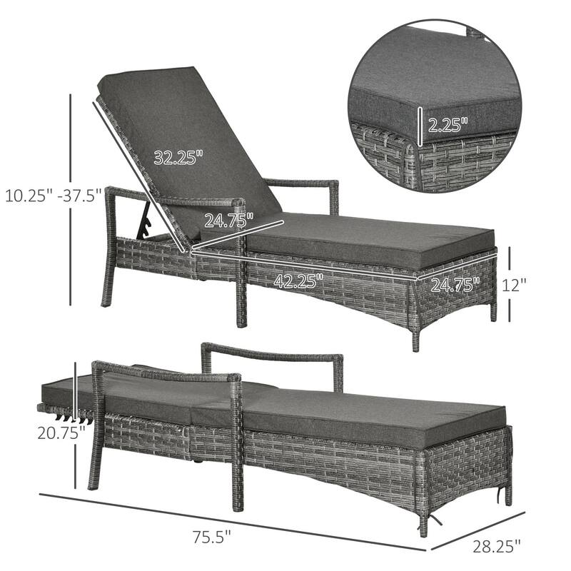Outdoor Recliner with Cushions,Adjustable Footrest,Armrests,Tray Table