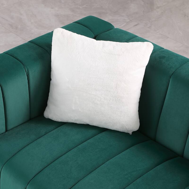 Modern 85.76'' Velvet Channel 3 Seater Sofa Couch, with 2 Pillow, Plush Foam Cushions, Luxurious Upholstered Couch