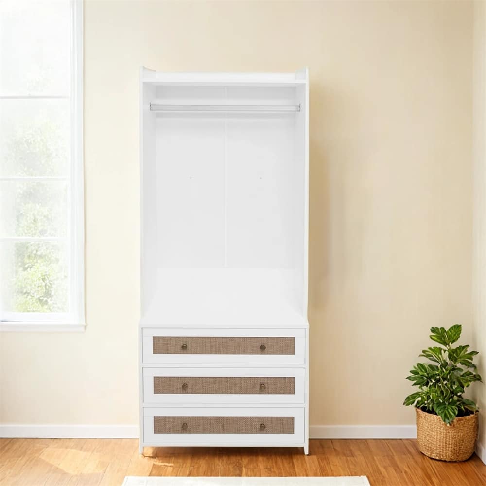 Wardrobe with 3 Drawers High Wardrobe Armoire With Rattan