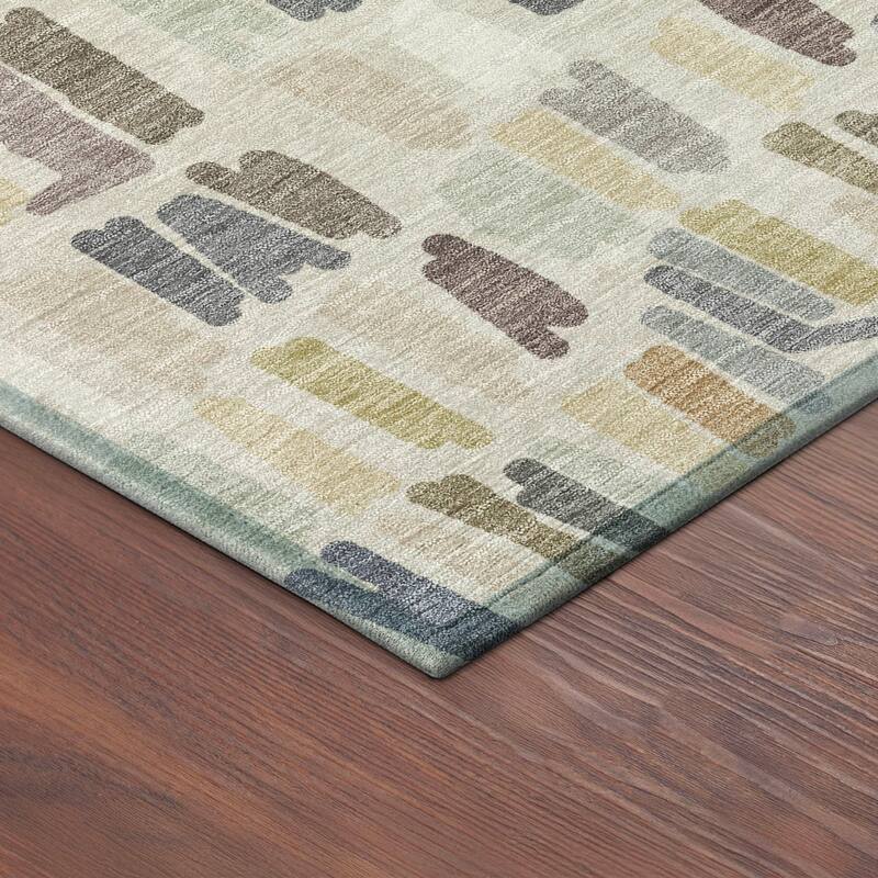 Machine Washable Indoor/ Outdoor Modern Mosaic Chantille Rug