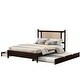 preview thumbnail 8 of 13, Trundle Platform Bed Queen Size Bed Frame and Twin Size Trundle, with Unique Rattan Headboard 2 Storage Drawer, Elegant Espresso