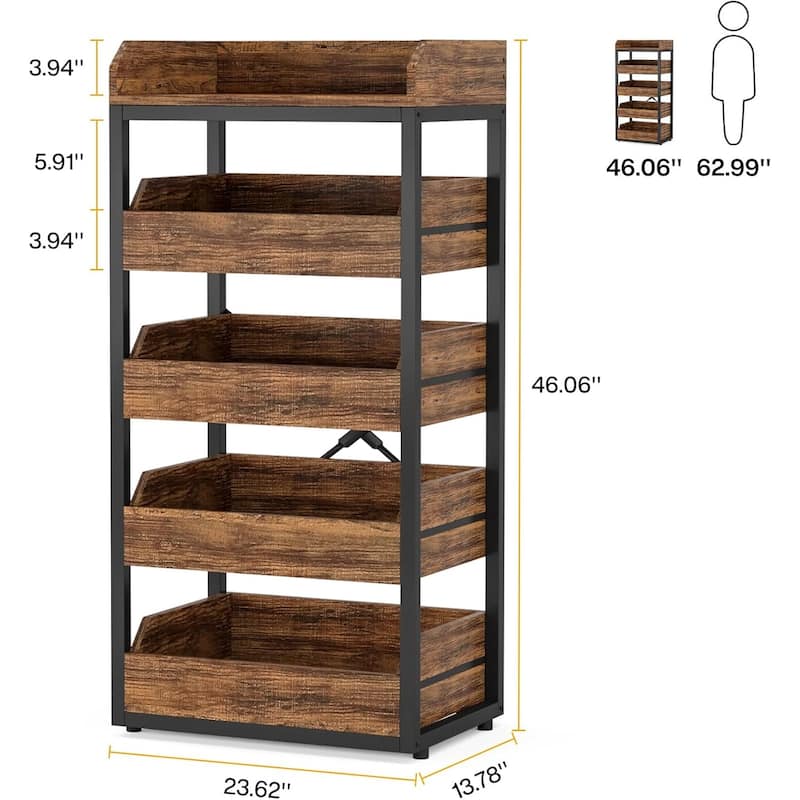 23.6'' W Fruit and Vegetable Wood Storage Rack, 5-Tier Pull-Out Snack Stand Fruit Basket Stand