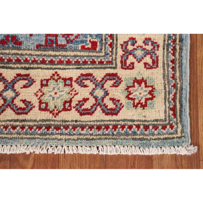 Light Blue Kazak Oriental Runner Rug Hallway Hand-Knotted Wool Carpet - 2'1" x 5'9"