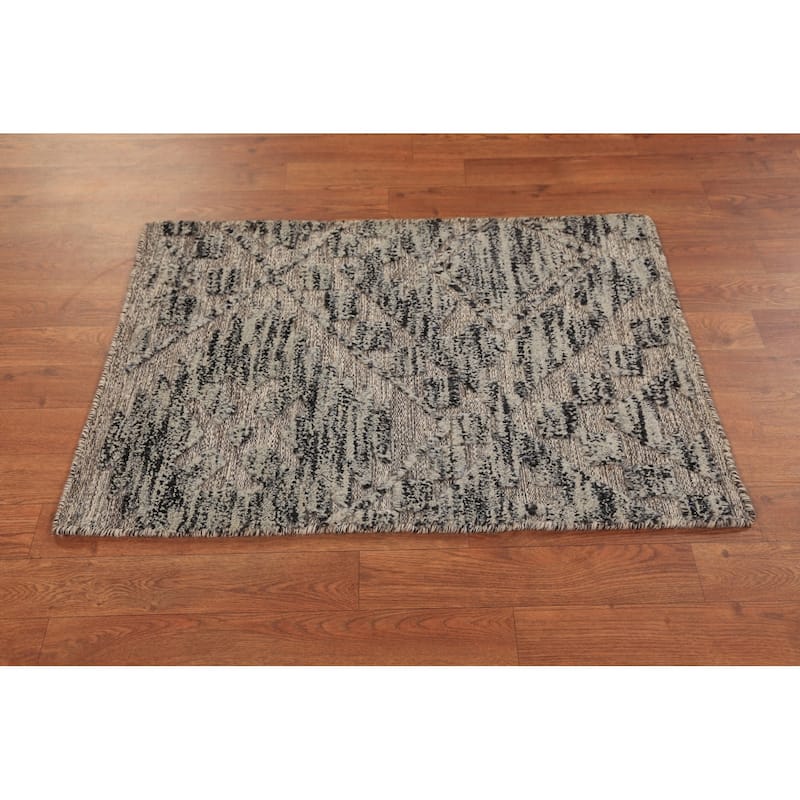 Modern Moroccan Abstract Foyer Rug Hand-Knotted Wool Carpet - 2'0"x 3'0"