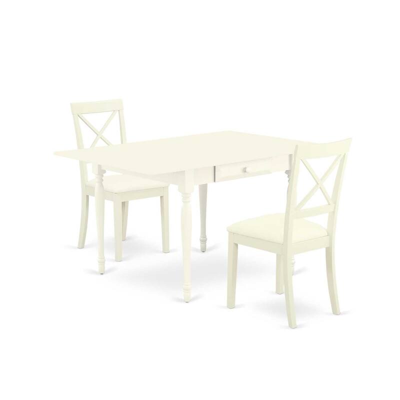 HomeStock 3-Piece Linen White Finish Solid Wood Top with Dropleaf Dining Table Set