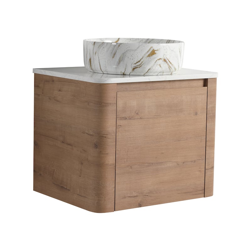 24'' Wall-Mounted Bathroom Vanity With Ceramic Art Sink & 1-Soft-Close Door,KD-Packing, Plywood