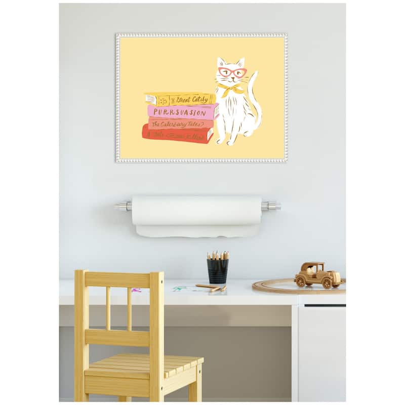 Kate and Laurel Book Lover Cat 4 by Krissy Mast Framed Canvas Wall Art Print