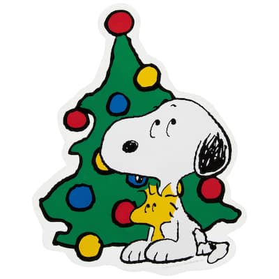 Peanuts Woodstock Snoopy With Christmas Tree Window Cling Decoration