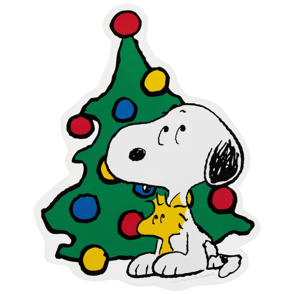 Peanuts Woodstock Snoopy With Christmas Tree Window Cling Decoration