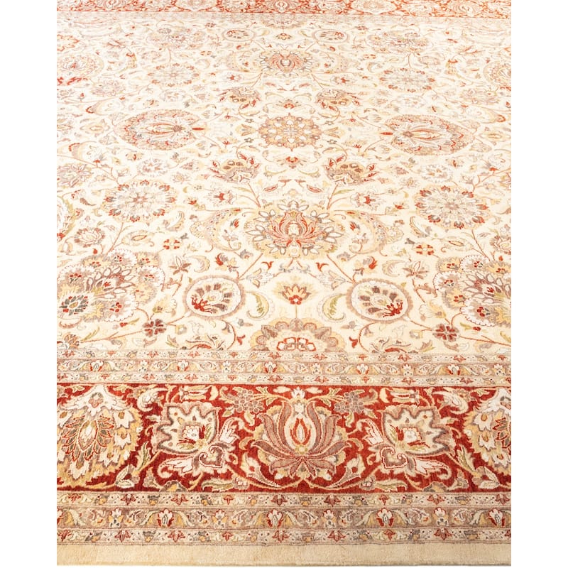 Overton Hand Knotted Wool Vintage Inspired Traditional Mogul Ivory Area Rug - 9 x 12