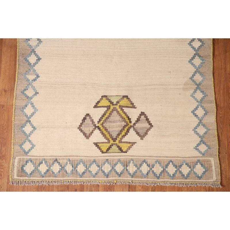 Kilim Shiraz Persian Vintage Area Rug Hand-Woven Wool Carpet - 3'10" x 4'6"