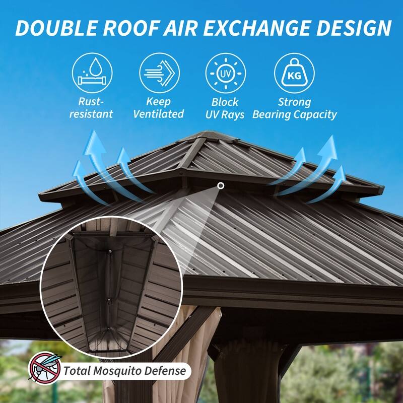Domi Hardtop Gazebo with Galvanized Steel Double Roof and Aluminum Frame