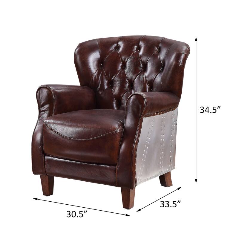 Bailee Vintage Brown Button-Tufted Accent Chair with Nailheads
