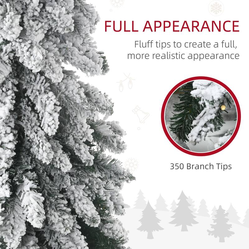 7ft Artificial Christmas Tree with Snow Flocked Branches, 350 Warm White or Colorful LED Lights and Easy Setup Decor Xmas Tree