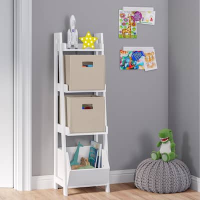 RiverRidge Kids 4-Tier 13in Ladder Shelf Toy Organizer and Book Storage with 3 Open Display Shelf - White