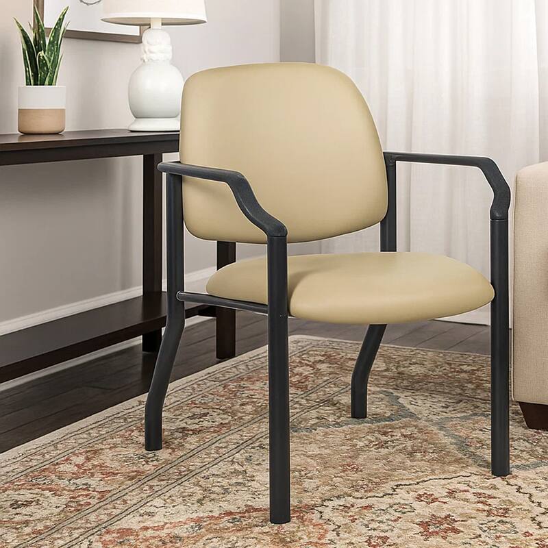 Theo Guest Chair with Modern Steel Frame, Beige Antimicrobial Vinyl