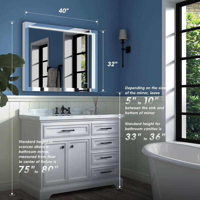 ExBrite LED Lighted Bathroom Mirror with Defog and Stepless Dimming