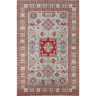 Geometric Kazak Oriental Area Rug Hand-Knotted Wool Carpet - 6'7" x 9'5"