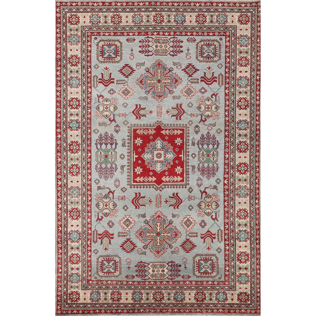 Geometric Kazak Oriental Area Rug Hand-Knotted Wool Carpet - 6'7" x 9'5"