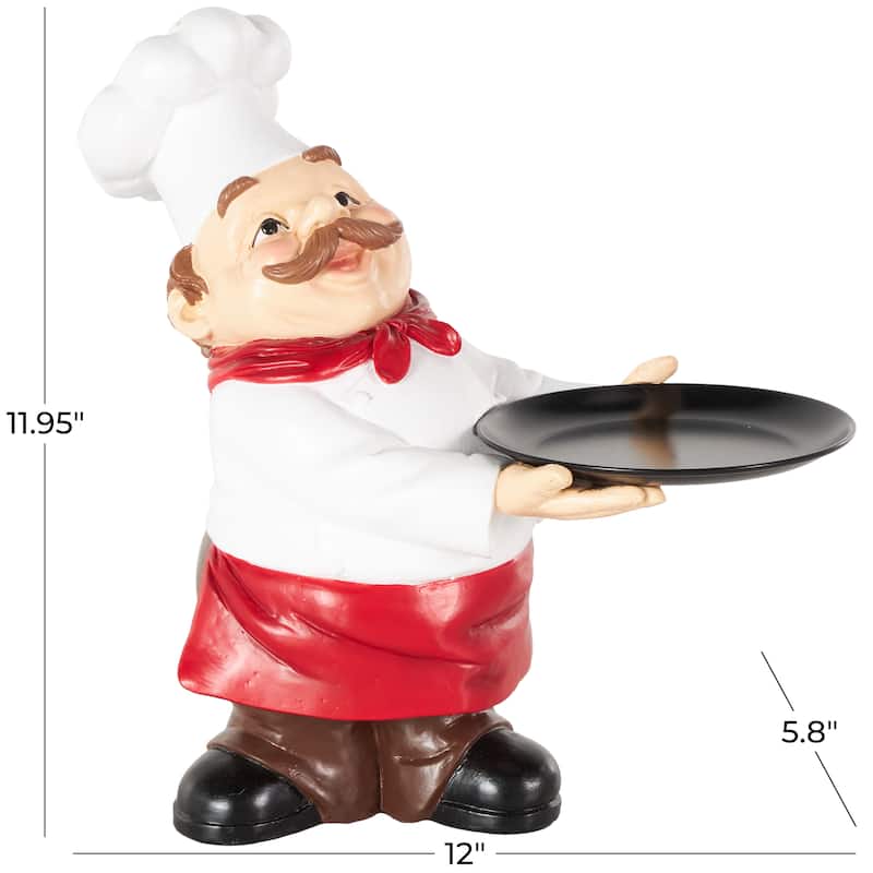 White Polystone Kitchen Decorative Figurine Chef Sculpture with Black Tray