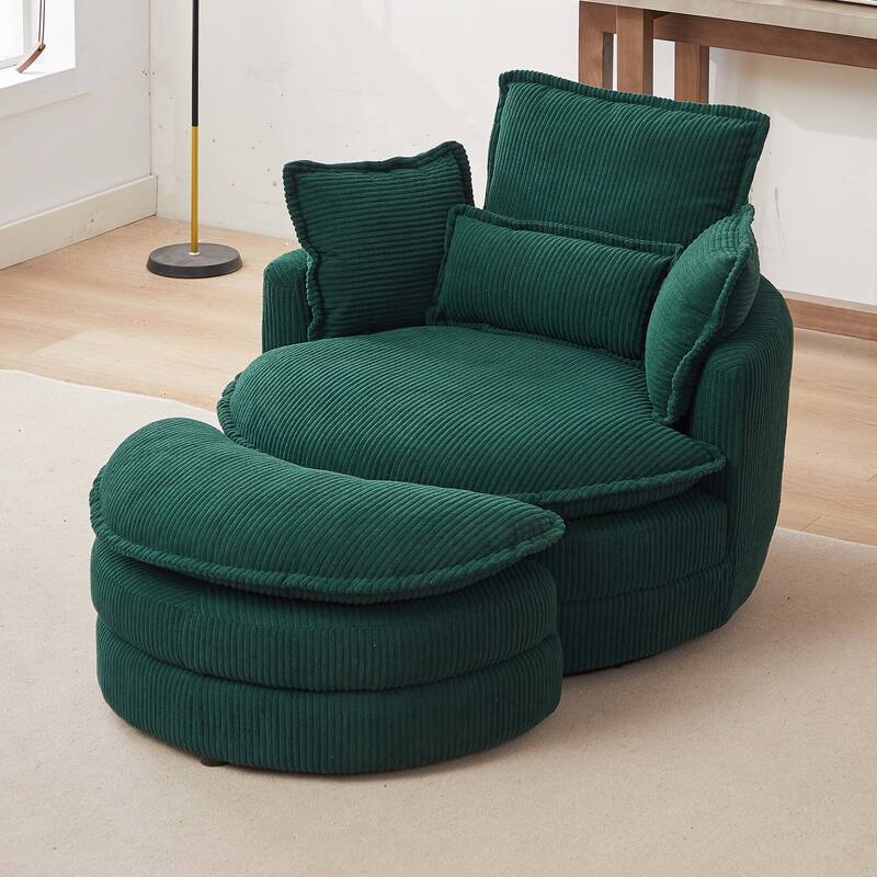 Oversized Swivel Chair with moon storage ottoman