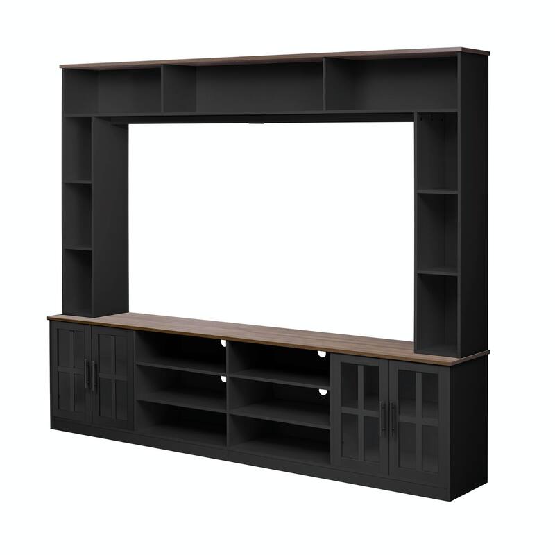 Modern 95.5" Wall Unit TV Stand for TVs up to 80" with Bookshelves, Cabinets, Glass Doors