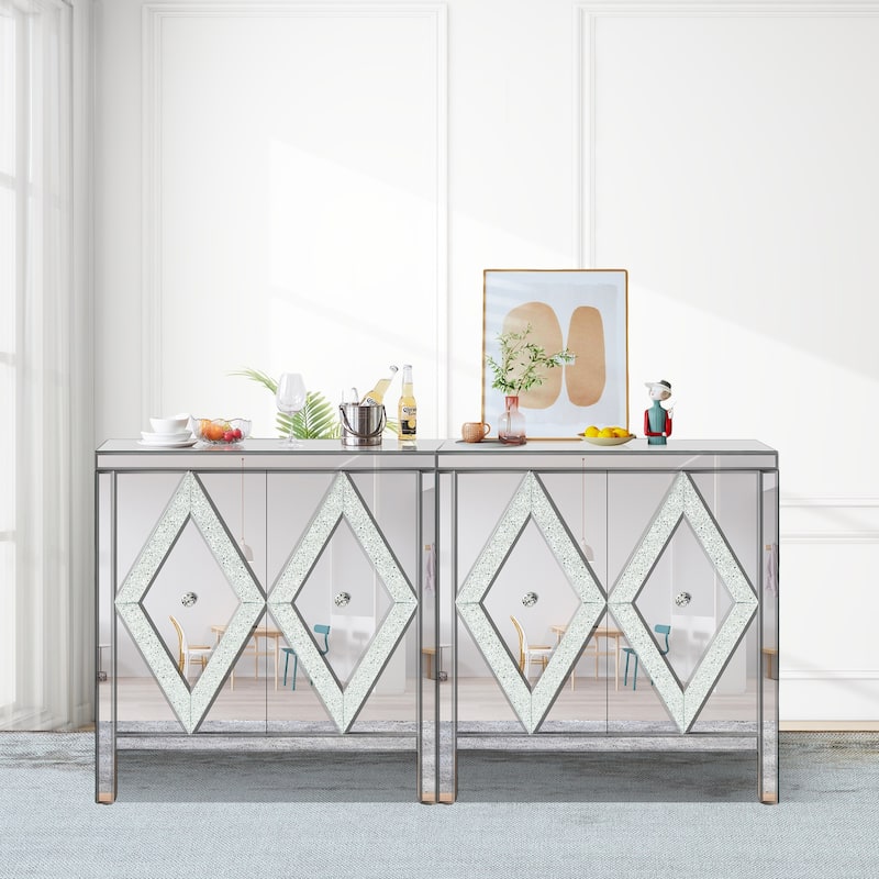 Storage Cabinet With Mirror Trim And Diamond Shape Design